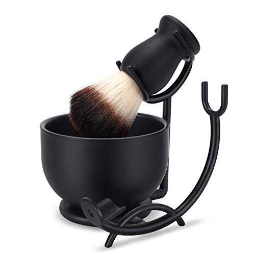 SANWA Grooming Shaving Kit for Men, Strong Straight Razor Stand,Shaving Brush,Stainless Steel Shaving Soap Bowl,For Guaranteed Best Shave of Your Life, Nice Christmas Gift for Dad, boyfriend, Husband - color: Black Stand Bowl Brush