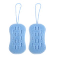 Silicone Bathing Brush 2pcs Set Double-Sided Body Scrubber Gloves Blue for Adults Bathroom Massage and Deep Cleaning Bath Accessories