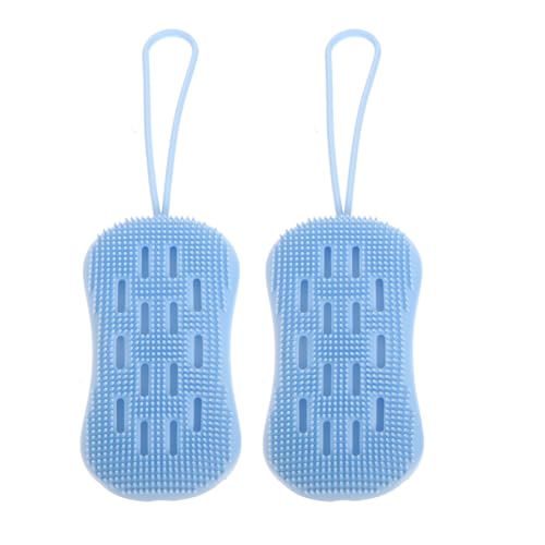 Silicone Bathing Brush 2pcs Set Double-Sided Body Scrubber Gloves Blue for Adults Bathroom Massage and Deep Cleaning Bath Accessories