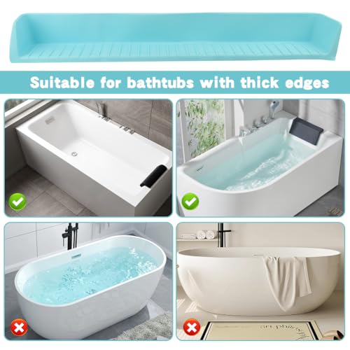 Bathtub Splash Guard, Longer Silicone Splash Guard for Bathtub with 11 Suction Cups, Prevents Water Spills in Bathroom, with Storage Area, 31.5" x 4.53" (Color:Blue)