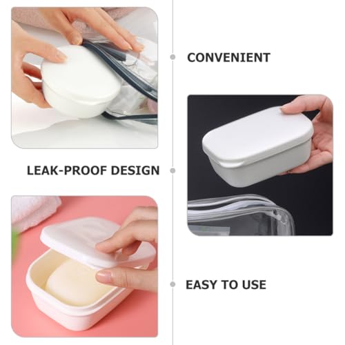 Beaupretty 2pcs Portable Travel Soap Box with Lid Leakproof Drainable Soap Holder Set White Rectangular Round Bathroom Case for Shower and Travel Use