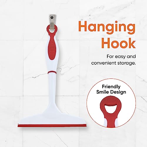 Superio 6” Window Squeegee with Grip Handle and Hanging Hook. (Red) - color: Red