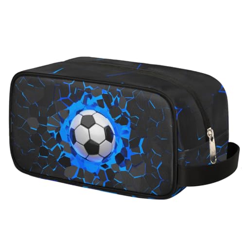 Kids Travel Toiletry Bag - Waterproof Hanging Cosmetic Hygiene Bags for Boys Men - Large Shave Kit for Toiletries Accessories Bathroom Stuff, Blue Soccer Ball - color: Blue Soccer Ball