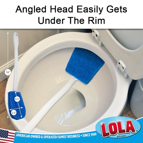 LOLA Bath & Toilet Bowl Scrubber Brush w/Comfort Handle, 2 Pack, w/Hang Hole. Non-Scratch, Removes Rings w/Scrubbing Pad, 2 Pack