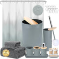 iMucci Bathroom Accessories Bathroom Sets with Shower Curtain, Bath Towel Set, Trash Can, Toilet Brush, Soap Dispenser, Bathroom Accessories Set Complete - size: Bath Set+Shower Curtain+Bath Towel Set, style: Grey