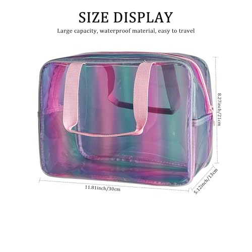 2 Set Waterproof Makeup Bag,11.81 x 5.12 x 8.27 inch 10 x 3.5 x 2inch Iridescent TPU Travel Toiletry Bag with Handle for Women & Men, Portable Cosmetic Pouch for Gym Swim Beach (418-2 Set) - color: 418-2 Set