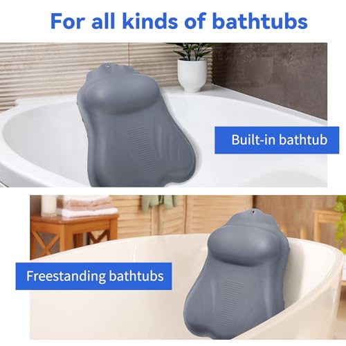 Goowin Bath Pillows for Tub, New Generation Skin-Friendly Silicone Bath Pillow, Luxury Bathtub Pillow for Head and Neck, Powerful Suction Tub Pillow for Bathtub with Inflatable Airbag (Grey) - color: Grey