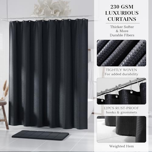 Black Gold Bathroom Accessories Set - Bathroom Sets, 25PC Bath Accessory Set, Bathroom Sets with Push Top Trash Can, Shower Curtain and Rugs, Toilet Brush, Trash Can & Soap Dispenser - color: Black & Gold, size: 25-Piece Set (Accessories + Shower Curtain