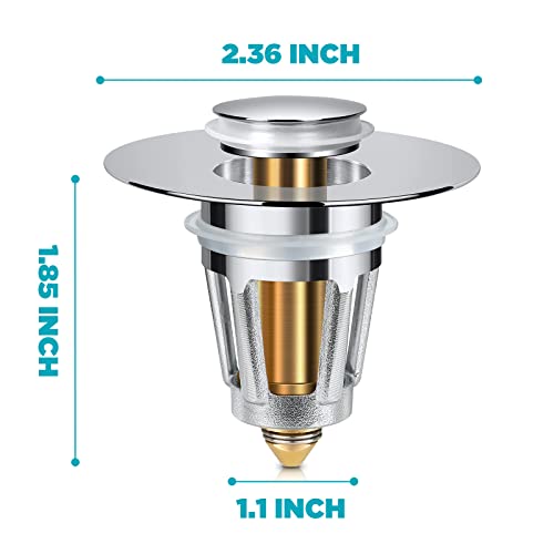 Universal Bathroom Sink Stopper, for 1.1-1.5 Inch Bullet Core Push Type Basin Pop Up Drain Filter, Bathtub Converter Sink Drain Strainer Plug No Overflow with Basket Hair Catcher - color: Silver*1