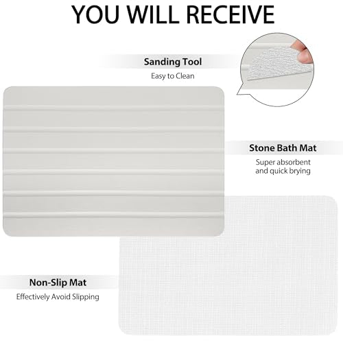 Absorbent Stone Bath Mat, Diatomaceous Earth Shower Mats, Non-Slip Water Absorbing Diatomite Stone Mat for Bathroom Floor, Quick-Drying Easy to Clean - color: Line-white