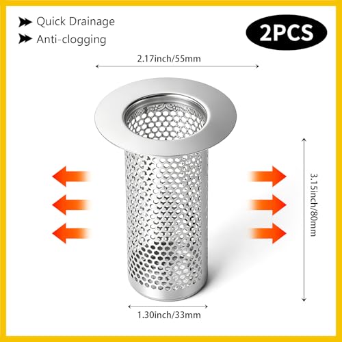 Bathroom Sink Drain Strainer, Bathtub Drain Hair Catcher, 304 Stainless Steel Shower Drain, Deep Basket Cover, Anti-Clog for Pet Hair, Universal Tub Drain Filter - size: Large
