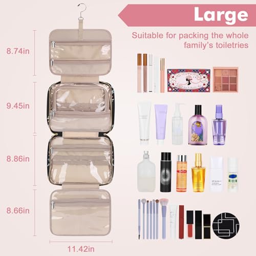 Wedama Toiletry Bag for Women, Large Cosmetic Travel Bag, Hanging Toiletry Bag for Bathroom, PVC Waterproof Makeup Bag, Toiletries Bag for Travel Business Trips and Camping, Black+Pink Floral - color: Black+Pink, size: Large, style: Minimalist