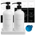 Kitchen Soap Dispenser - Hand and Dish Soap Dispenser Set, Bathroom Glass Soap and Lotion Dispenser with Pump, Tray, 14 Waterproof Labels, Set of 2 White Bottle/Black Pump-pd - color: White Bottle/Black Pump + Tray