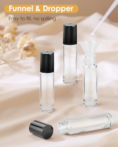 Worldgsb 4 Pack Essential Oil Roller Bottles, 10ml Refillable Clear Glass Roller Bottles with Stainless Steel Roller Balls and Caps for Travel, Perfume and Lip Gloss - color: Clear, style: 4 Pack