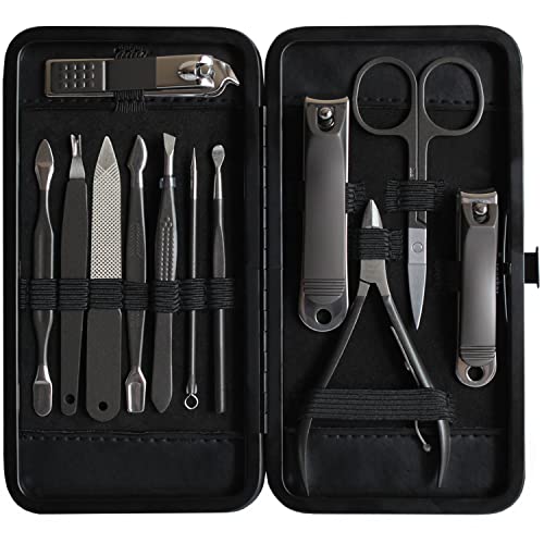 ASH ISLAND Nail Clippers Set - Gray Stainless 12 in 1 For Men And Women Manicure Pedicure Travel Kit Luxury Nail File Sharp Nail Scissors Fingernails Toenails with Portable Stylish Case - color: Space Gray