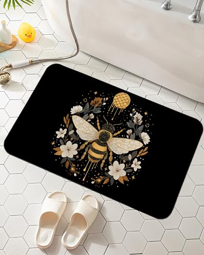 Elightvap Flowers and Bees Bathroom Mat Quick Drying Non Slip Bath Mats Absorbent,Bath Mat Quick Dry Bathroom Rug in Front of The Kitchen Sink, Shower Room, Bathtub,17 * 29.5 Inches - color: Flowers and Bees