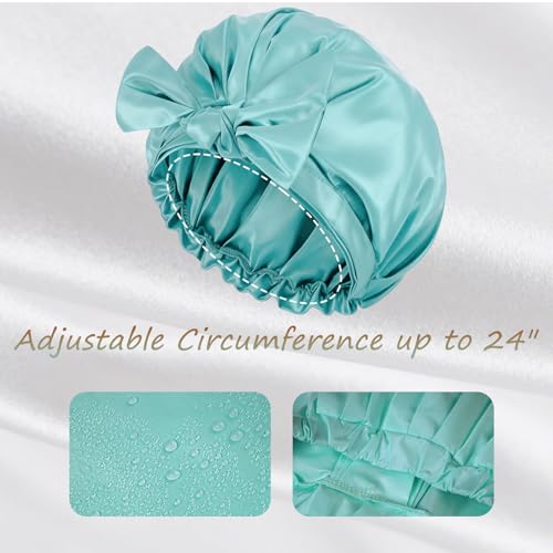 Shower Cap for Women Reusable Waterproof, Large Satin Shower Bonnet, Washable Bath Hat for Long Hair, Braids, Curly Hair, Aqua - color: Aqua