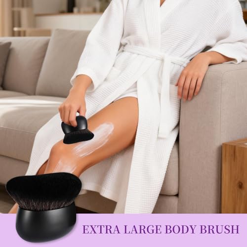 Extra Large Body Makeup Brush for Self Tanner, 75mm Leg Makeup & Bronzer Blend Kabuki Brush Ultra Soft Dense Vegan Bristles for Body Makeup, Oval Face & Back, Tattoo Cover up, Wet & Dry Use (Black)