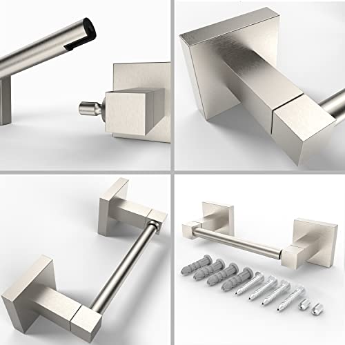 Ruacq Toilet Paper Holder Brushed Nickel Double Post Pivoting Square Tissue Holders Roll Holder Hangers Toilet Paper Stand Stainless Steel and Zinc Alloy Modern Wall Mounted - color: Brushed Nickel, size: Square