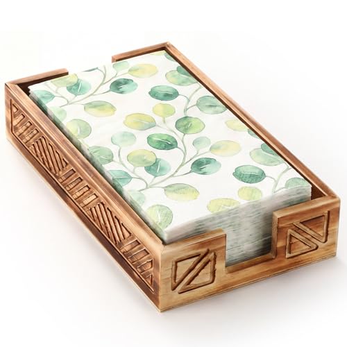 Wood Napkin Holder for Bathroom Paper Towel Holder Tray for Guest Farmhouse Rustic Wooden Tray Disposable Hand Towels Basket Modern Tabletop Decor for Cocktail Kitchen Coffee Bar(Brown) - color: Brown