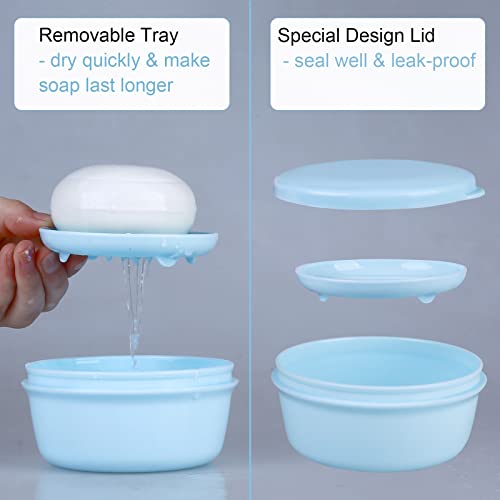Round Travel Soap Case 2Pcs Portable Plastic Soap Container for Shampoo Bar | Plastic Soap Holder with Leak-Proof Lid for Bathroom Shower Gym (Blue) - color: Blue