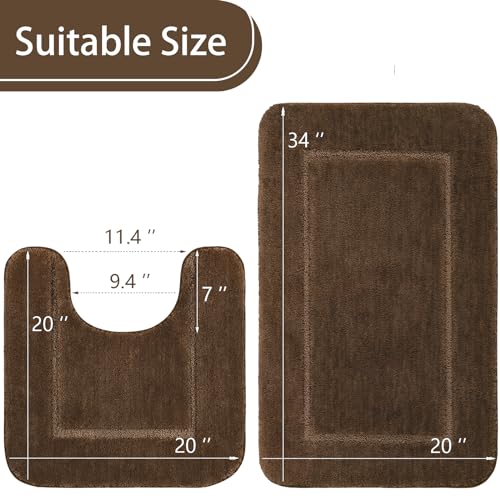 LOCHAS Bathroom Rug Set Light Brown, Soft Bath Rug Set 2 Piece Set, Toilet Mat U-Shaped 20x20 and 34x20 Bath Rugs, Quickly Dry Mats for Bathroom, Tub, Washable, Super Absorbent Floor Mat - color: Light Brown, size: 34" x 20" Plus 20" x 20" (U-Shape)