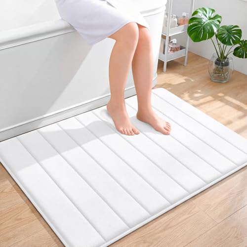OLANLY Memory Foam Bath Mat 40x32, Super Soft Absorbent Bathroom Rugs, Quick Dry, Machine Washable Shower Floor Rugs, Bathmat Carpet, Bathroom Home Decor Accessories, White - color: White, size: 40" X 32"