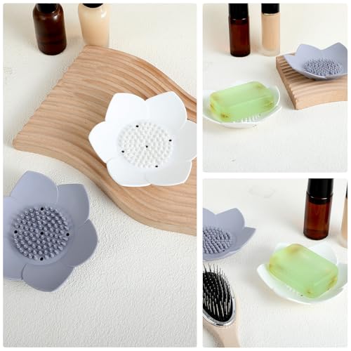 2 Pack Silicone Soap Dishes with Draining, Shower Steamer Tray | Self Draining Soap Holder, Shower Steamer Tray, for Bathtub Sink Bathroom Decor
