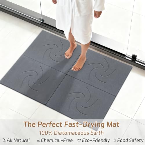 Extra Large Stone Bath Mat for Bathroom,31.5" x 23.6" Quick-Drying Diatomite Stone Shower Mat,Spliceable Design Instant Dry Technology Bath Mats Non-Slip Easy to Clean(Swirl Dark Gray) - color: Swirl Dark Gray