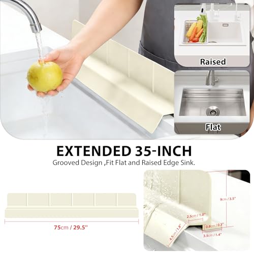 29Inch Sink Splash Guard – Extended Length & Tall Silicone Kitchen Sink Splash Guard with Overhang Drainage Design & Strong Suction Cups for Countertop(White, 29''x3.5'') - color: White, size: 29''x3.5''
