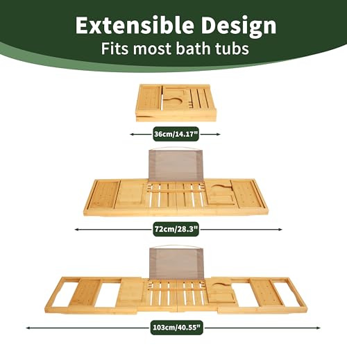 Premium Bamboo Luxury Foldable Bathtub Tray - Natural Bamboo Bath Tray for Tub, Bamboo Bathtub Shelf, Expandable Bath Table Trays, Bathtub & Bathroom Accessories for New Home & Great Gifts