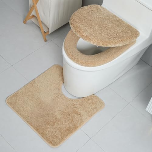 3piece Toilet Seat Cover Set - Toilet Seat Cover +Toilet Lid Cover + toilet rugs u shaped washable, Fits Most Elongated Round and Oblong Toilet(Machine Washable,Quick-Dry) brown - color: Brown