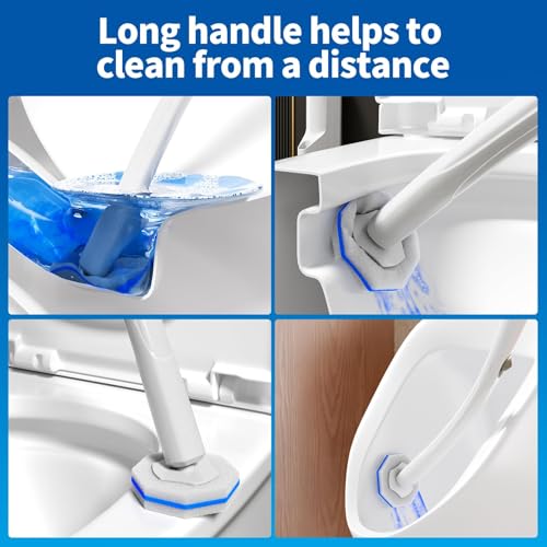 Disposable Toilet Brush Cleaning System with 50pcs Refills Pads Replacement Heads, Toilet Cleaning Stick, Wall Mounted Toliet Wand Kit Bathroom Maintenance, Toilet Bowl Cleaner Wands Holder and Set - style: Toilet brush + 50 refills