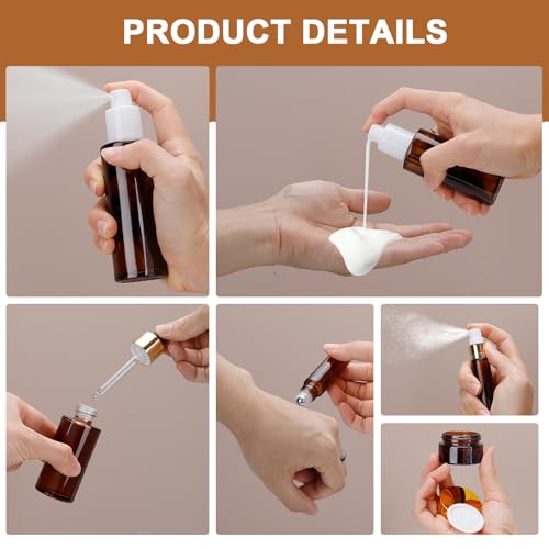 26 Pack TSA Approved Glass Travel Skincare Containers, 2/1.7/1.35/0.7/0.5/0.3oz Refillable Traveling Size Containers with Pump, Jars & Essential Oil Bottle, Leak-Proof for Creams & Liquids