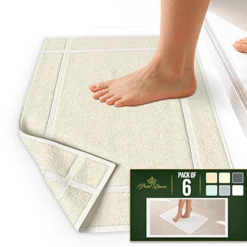 Pearl Linens Pack of 6 100% Cotton Bath Mat 18x25 inches, Soft & Absorbent Quick Dry Bathroom Mat Set, Not Bathroom Rugs, After Shower Mat, Bath Tub Mat, 781 GSM, Machine Washable, Ivory - color: Ivory, size: 18x25 - Set of 6