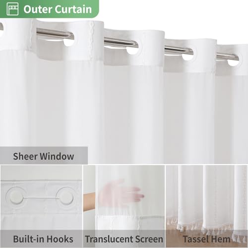 eachope No Hook Stall Shower Curtain with Snap-in Fabric Liner - 54x80 Heavy-Duty Linen Textured Striped Design,Narrow Rustic Modern Farmhouse Bohemian Bathroom Curtain,Water-Repellent,White - color: White, size: 54"W x 80"L (Pack of 1)