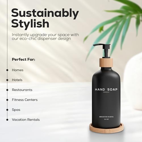 Black Glass Hand Soap Dispenser Bathroom Set by Brighter Barns - Bathroom Soap Dispenser Set with Tray - Glass Pump Bottle - Luxury Bathroom Accessories for Hotel, Vacation Rental, Restaurants (Black) - color: Black H
