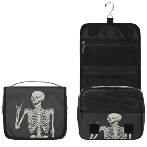 AUUXVA Hanging Toiletry Bag for Women, Halloween Skeleton Makeup Bag, Day of the Dead Cosmetic Bag, Travel Essentials for Women Men