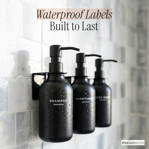 Shampoo and Conditioner Dispenser Wall Mounted Set of 3 Black - No Drill Shower Soap Dispenser for Bathroom Refillable - Spa Hotel Style Accessories by MaisoNovo | 500 ml Shower Gel Dispenser Set of 3. Refillable Shampoo and Conditioner Bottles. Drill Fre
