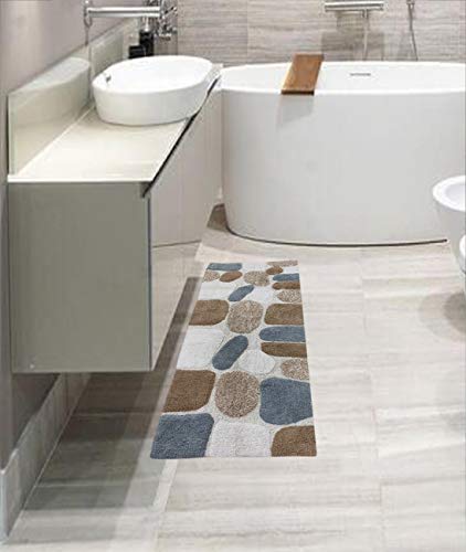 THE BEER VALLEY Pebble Bath Runner Rug 2x5 Feet - Grey Beige | Non Slip Cotton Runners for Bathroom, Washable Absorbent Long Bath Floor Rugs - color: Grey/Beige, size: 24 x 60 inches