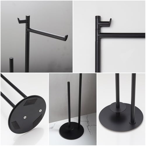 BGL Toilet Paper Holder Stand, SUS304 Stainless Steel Matte Black, Weighted Base, Holds 5 Jumbo Rolls, Space-Saving Modern Bathroom Storage with Built-in Hook - color: Matte Black