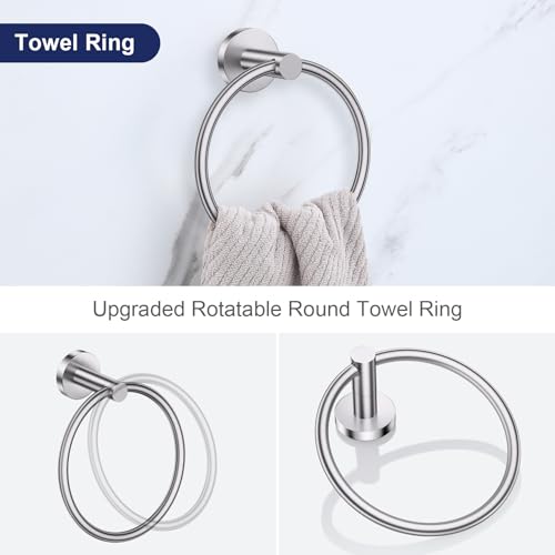 Lairuier 5 Pieces Brushed Nickel Bathroom Accessories Set, 23.6 Inch Bath Towel Bar Set, SUS304 Stainless Steel Bathroom Hardware Set Round Toilet Paper Holder Set Wall Mounted - color: Brushed Nickel, size: 5-Piece Standard Set