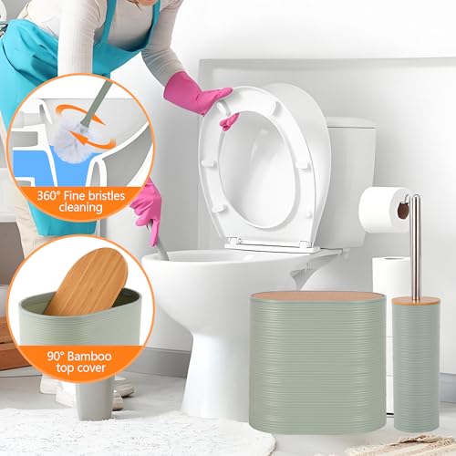 Bathroom Accessory Set,10 PCS LightGreen Bathroom Set with Trash Can,Toothbrush Holder,Soap Dispenser,Toothbrush Cup,Vanity Tray,Soap Dish,Toilet Brush,Qtip Holders - color: Lightgreen