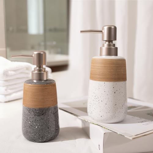 2 Pcs Ceramic Soap Dispenser Set, 15 Oz Refillable Liquid Soap Dispensers with Embossed Texture for Bathroom Countertop and Kitchen Sink, Hand Soap, Dish Soap & Lotion Bottles, Modern Home Decor - size: 2 x 15 Oz Soap Dispenser