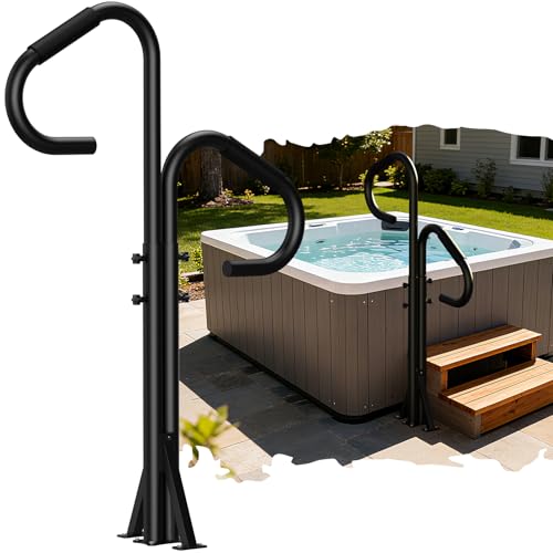 Two-Way Hot Tub Handrail, 44"-57.3" Adjustable Height SPA Hand Rail w/360 Swivel Option, Hot Tub Railing to Get in and Out, 600LBS SPA Side Handrail Ground-Mount for Indoor&Outdoor