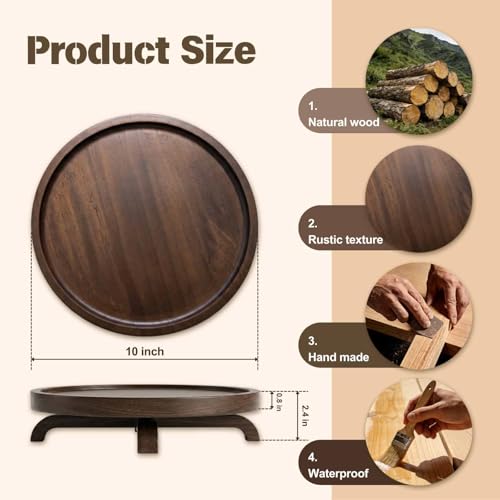 10" Solid Wood Lazy Susan Turntable Organizer for Cabinet, Pantry, Kitchen Countertop - Farmhouse Style with Raised Feet & Water-Resistant Coating, Rustic Bathroom Vanity Tray and Dining Table Decor - size: 10 Inch