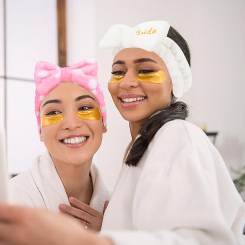 Semato Bachelorette Party Favor Set - Bride & Bridesmaid Spa Headbands with Cute Bows (1 Bride + 7 Pink Dot) - color: 1 bride+ 7pink dot