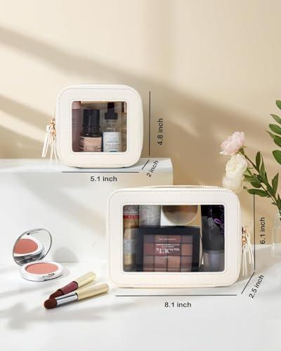 Travel Clear Makeup Bag Set, TSA Approved Cosmetic Bag Case with Zipper Portable Makeup Pouch Toiletry Bag Traveling Cosmetic Organizer Storage Bag Car Organizer Car Essentials - color: Mini+Large White
