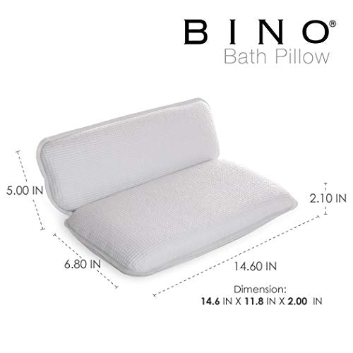 BINO Non-Slip Cushioned Bath Pillow with Suction Cups, White - Spa Pillow Bath Pillows for Tub Neck and Back Support Bathtub Pillows for Tub Accessories Set Rest