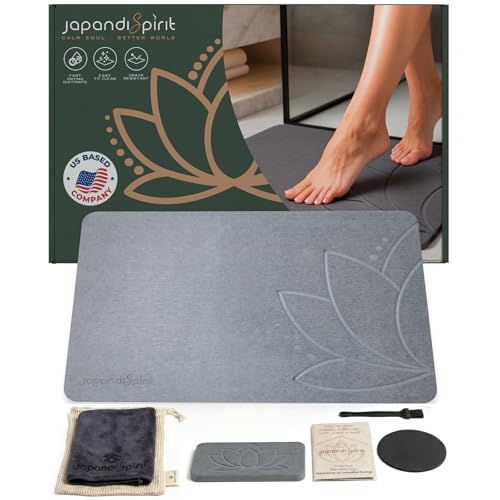 Stone Bath Mat for Bathroom – Diatomaceous Earth Bath Mat, Quick Dry Bathroom Stone Mat, Non Slip Bath Stone Mat 23.6”×15.4” | West Lotus by JapandiSpirit - color: West Lotus